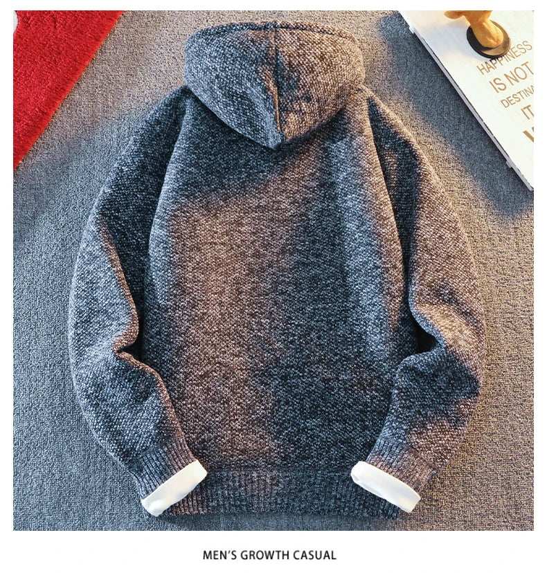 Men's Fleece Warm Knit Sweater Cardigan Hooded Jackets Fleece Warm Casual Jackets Autumn Winter Sweaters Coats