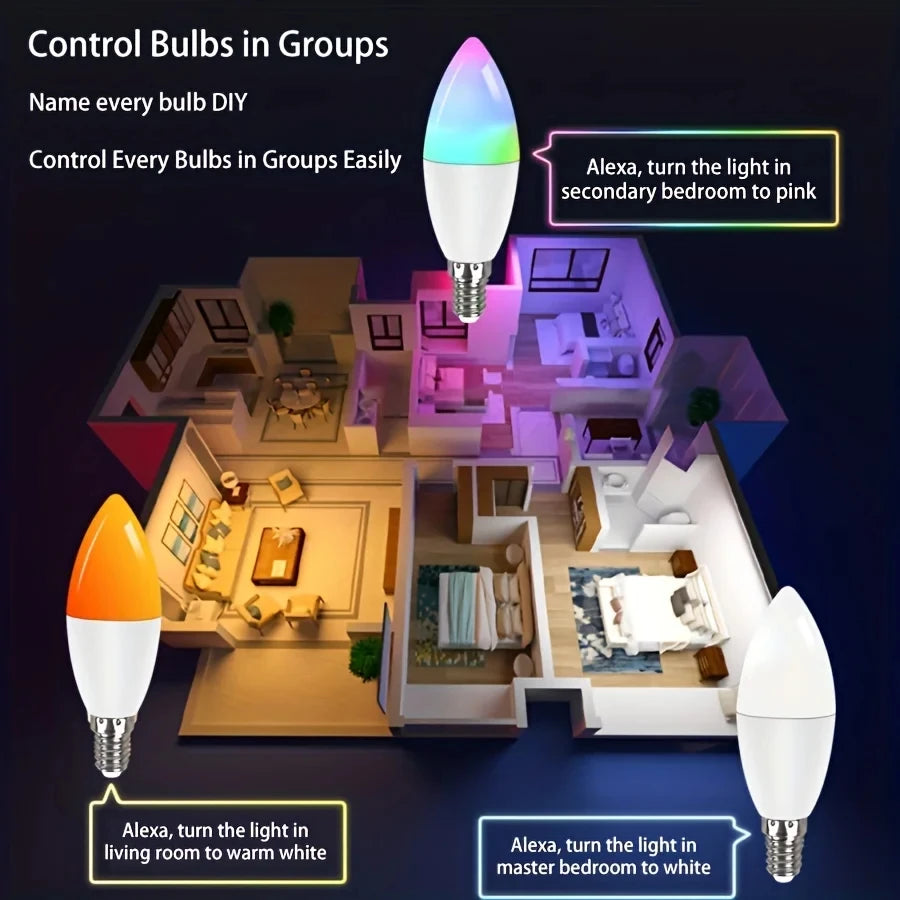 Tuya Wifi Smart E14 Candle Lamps RGB LED Bulb Light Bluetooth 110V 220V Smart Life APP Voice Control Alice Alexa Google Home