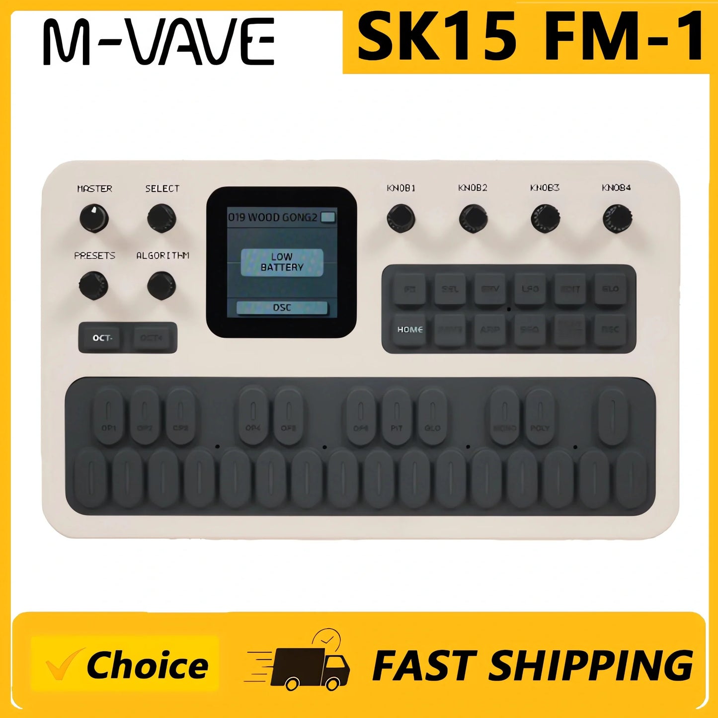 M-VAVE（SK15）FM-1 Synthesizer, Portable Handheld Sound Source, 128 Presets, Built-in Speaker, Battery Powered