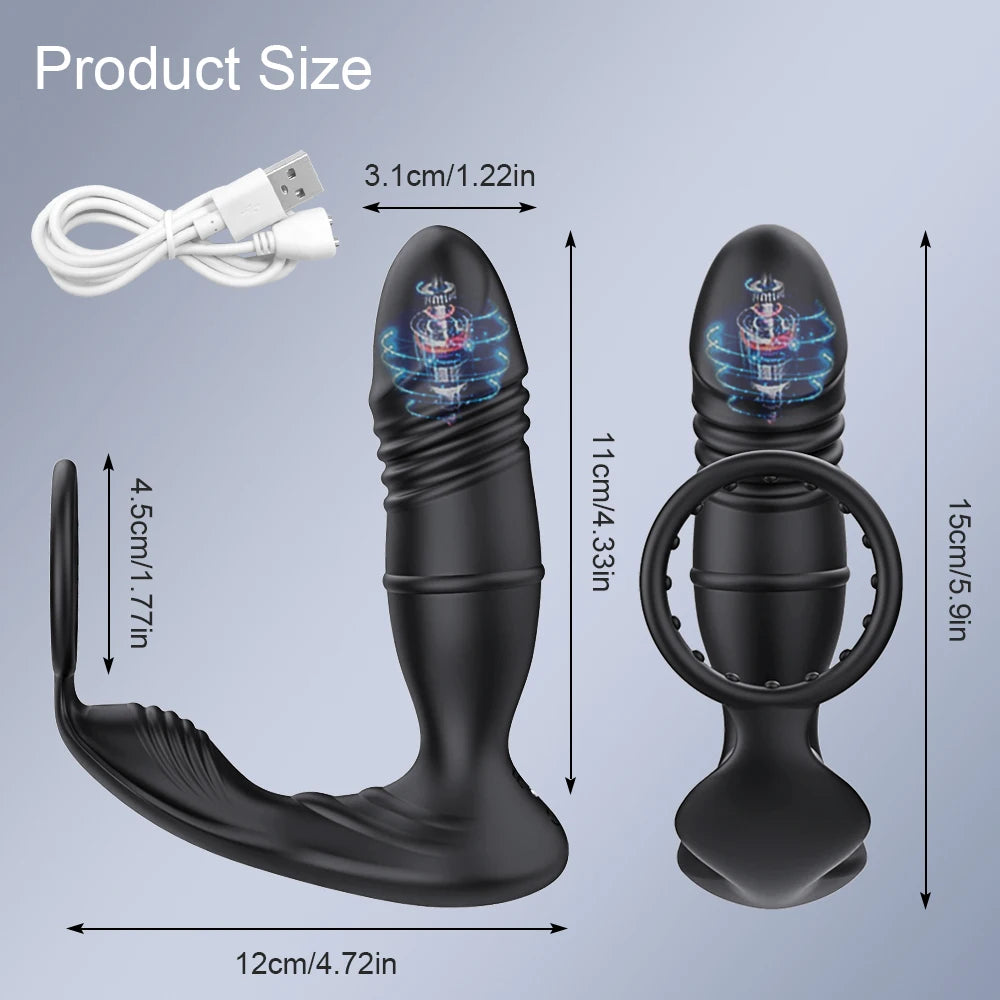 4in1 Thrusting Vibrating Anal Vibrator Prostate Massager Cock Ring Anal Plug G Spot Massager Male Sex Toys for Men Women Couples