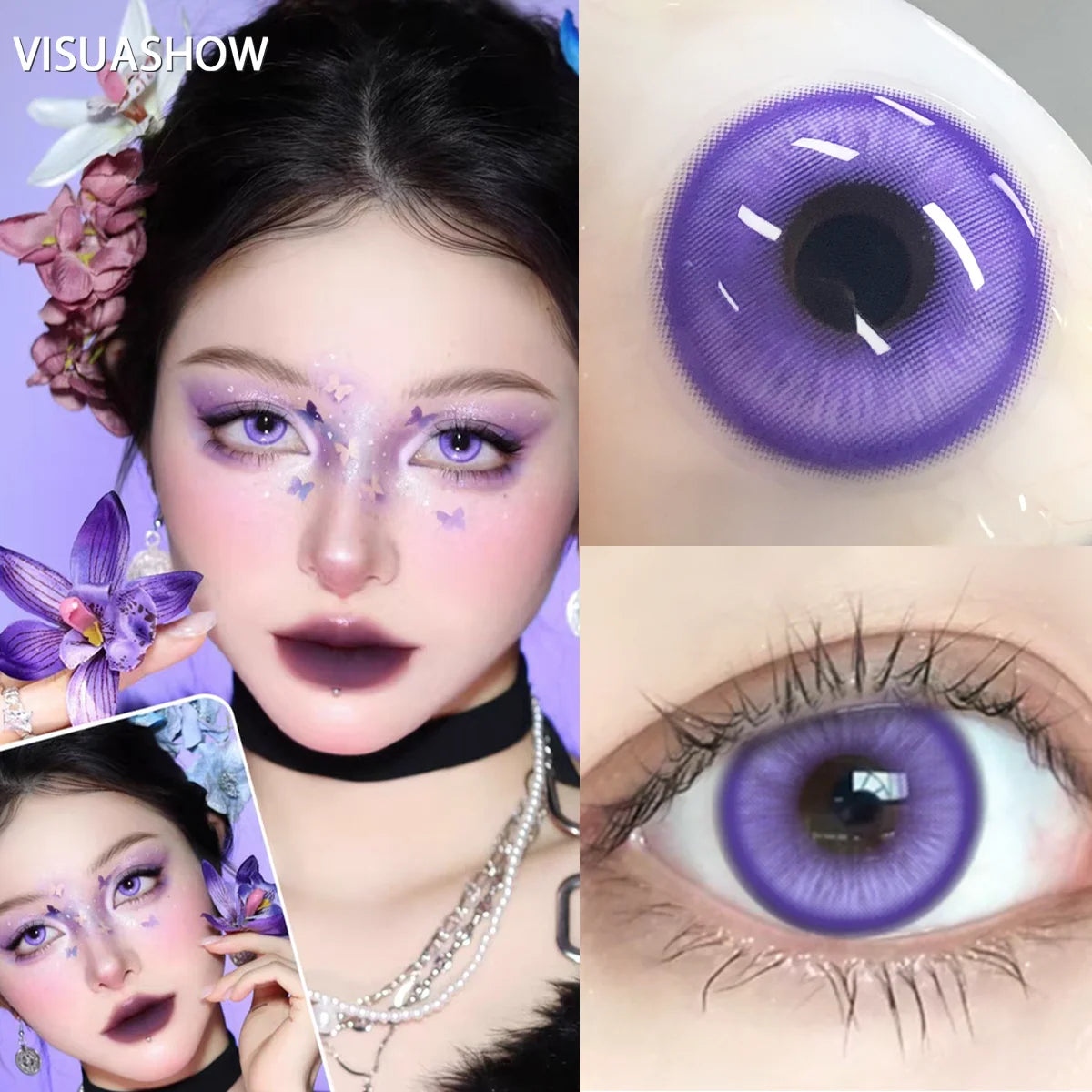 VISUASHOW 1Pair Colored Contact Lenses Cosplay Red Blue Purple Green Brown Grey Anime Lenses Halloween Beauty Cosmetic for Eyes