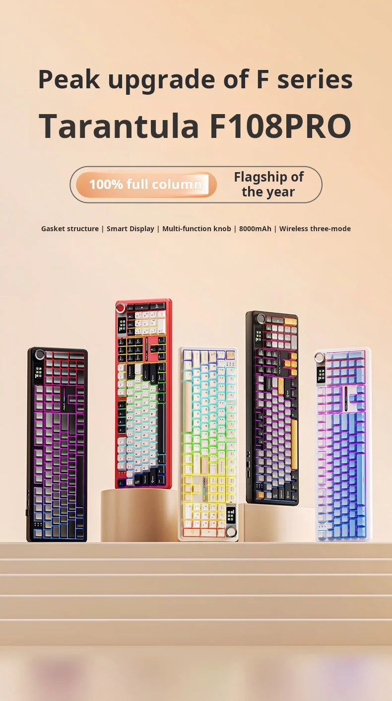 AULA F108pro Mechanical Keyboard Three-mode Bluetooth /2.4G/ Wired Customized Full-key Hot-swapable Gasket Structure RGB Light e