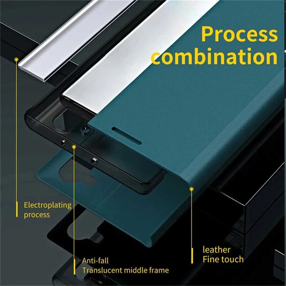 Stand Flip Phone Case For Samsung S26 S25 S24 S23 S22 S21 S20 FE Ultra Leather Plating Back Cover On Galaxy S26 S25 Plus Funda