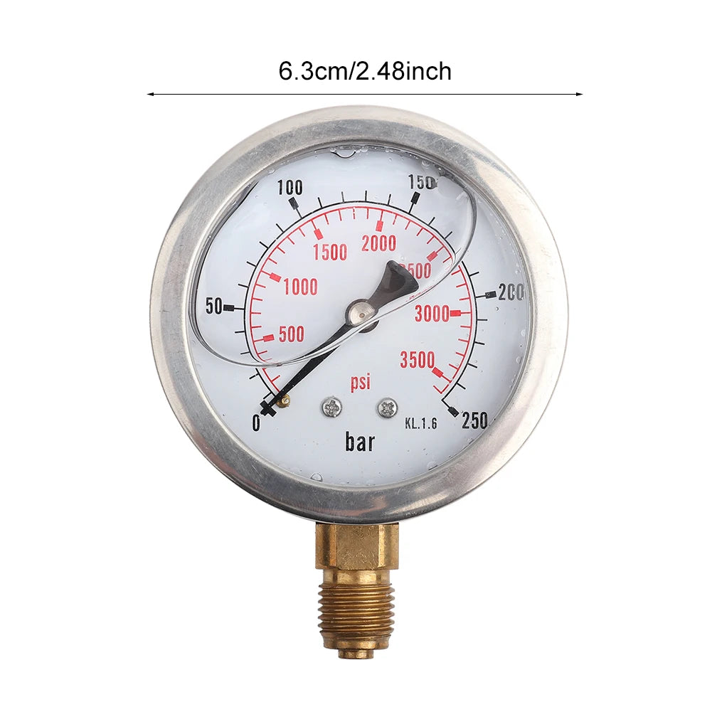 Hydraulic Gauge Hydraulic Pressure Gauge Manometer 0-250Bar 0- 3750PSI G1/4 63mm  Hydraulic Water Pressure Gauge Meter