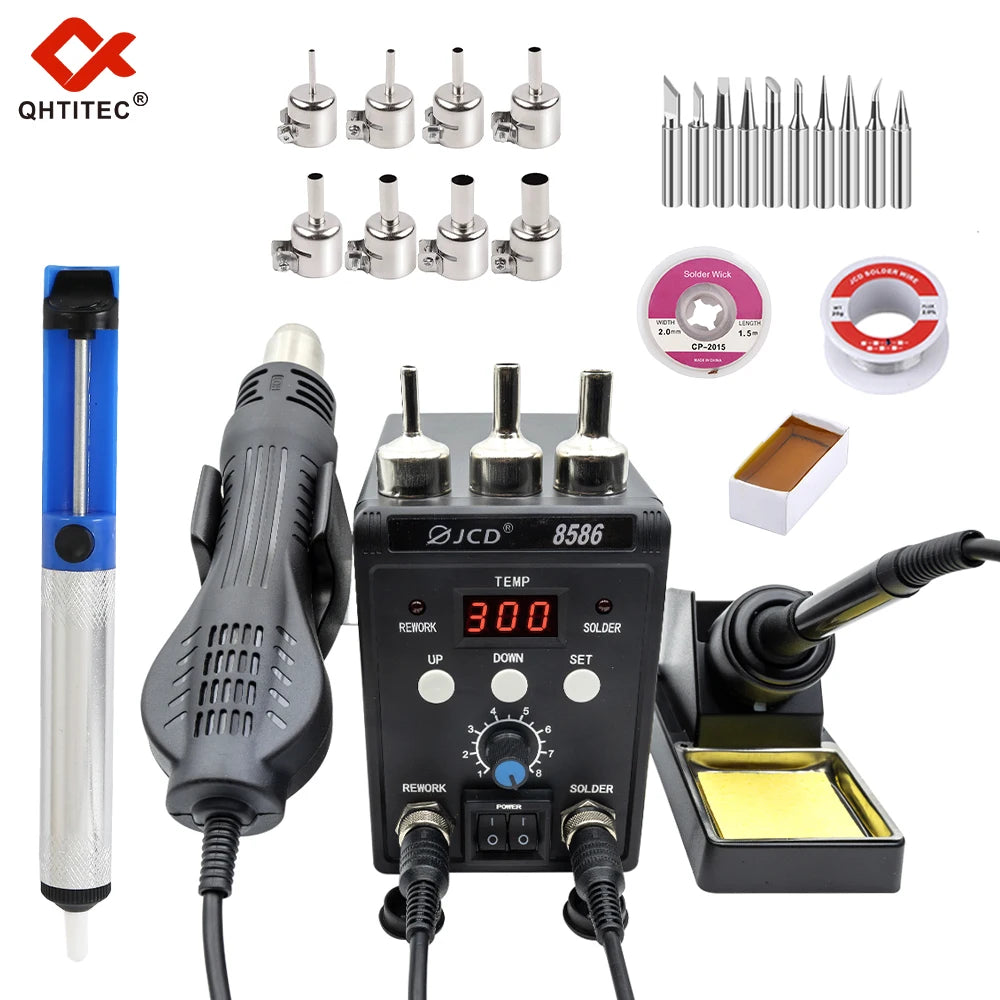 JCD 2 in 1 Soldering Station 8586 LCD Digital Display SMD Rework Hot Air Gun Soldering Iron 220V 110V ESD Welding Repair Tools