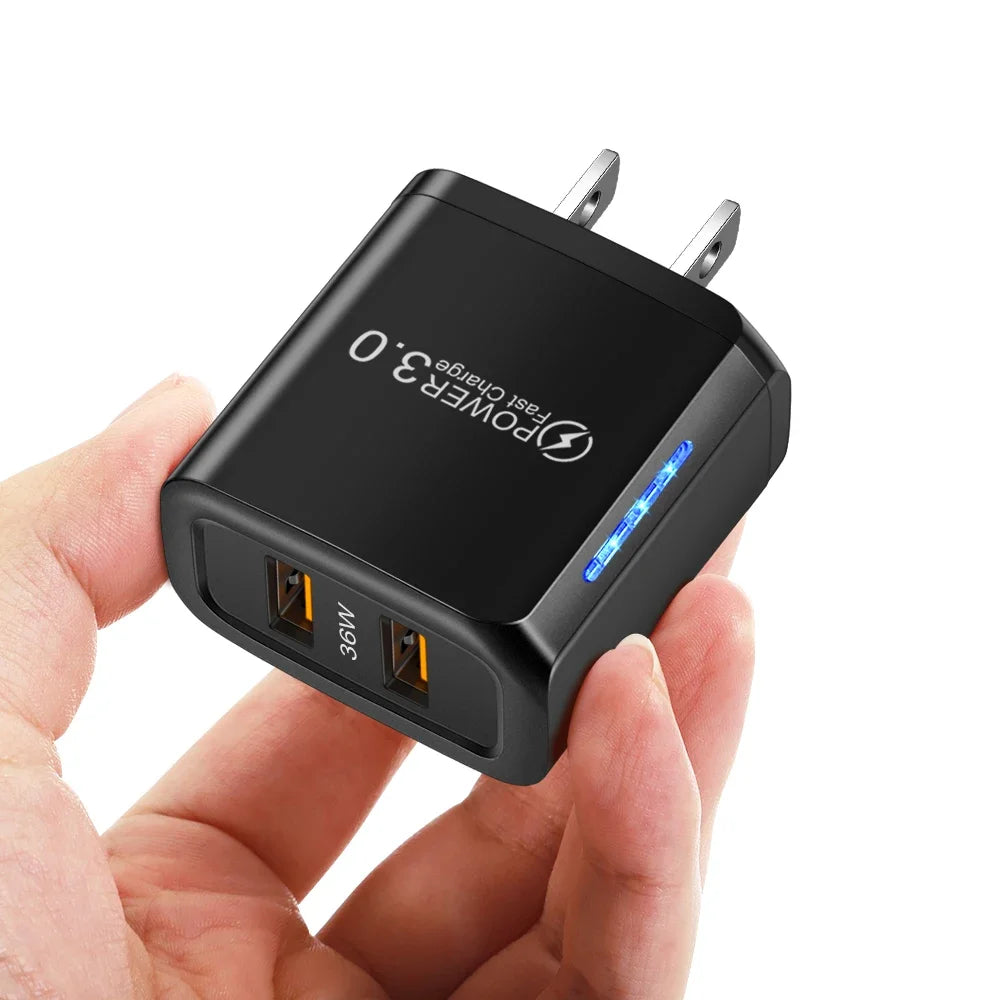 36W USB Mobile Phone Charger Quick Charge 3.0 Fast Charging Adapter For iPhone 16 15 pro Max Xiaomi 14 Samsung Huawei Chargers