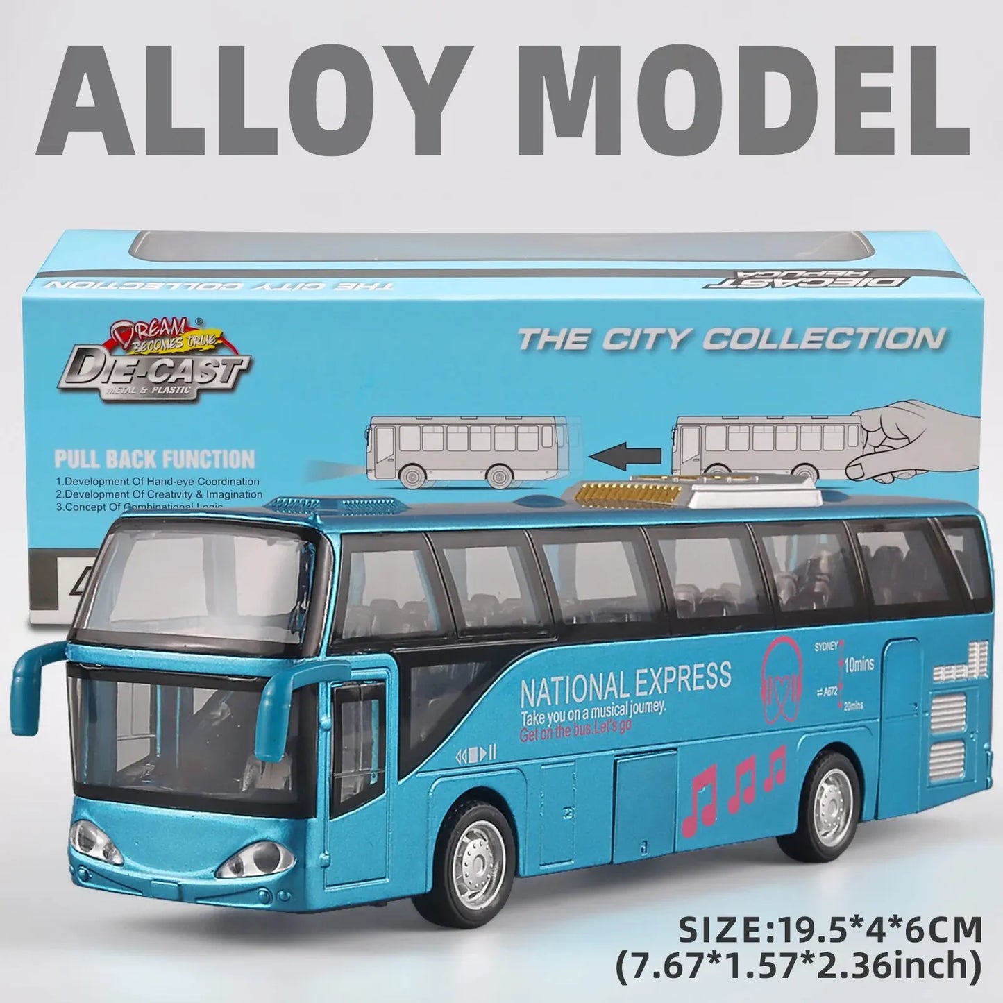 Children's Bus Alloy Model with Sound & Light Features - Fun & Interactive - Ideal for Playtime, Learning, Or Decorating