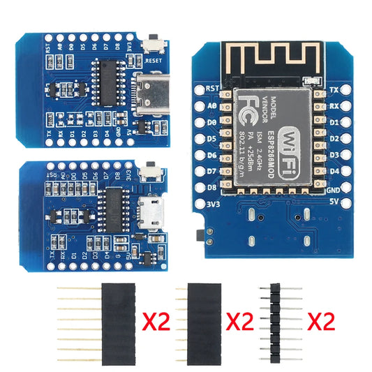 D1 Mini TYPE-C/MICRO ESP8266 ESP-12F CH340G V2 USB D1 Mini WIFI Development Board D1 Mini NodeMCU Lua IOT Board 3.3V With Pins
