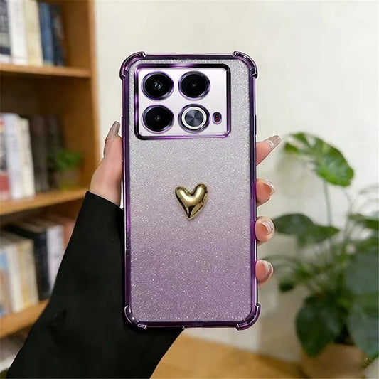 Plating 3D Love Heart Phone Case For Infinix Note 60 50 30 40 Pro 50X 50S Smart 20 10 9 8 7 Glitter 4-Point Anti Fall Soft Cover