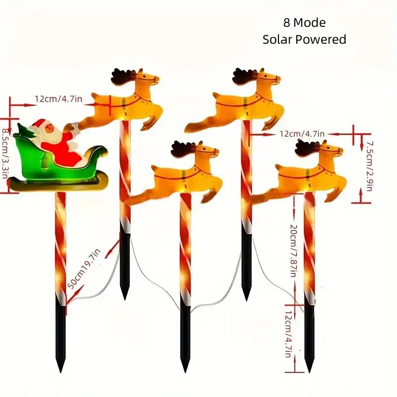 5pcs Solar LED Christmas Lights Set Santa Reindeer Design for Outdoor Patio Garden Lawn Decor Holiday Lights Waterproof 136