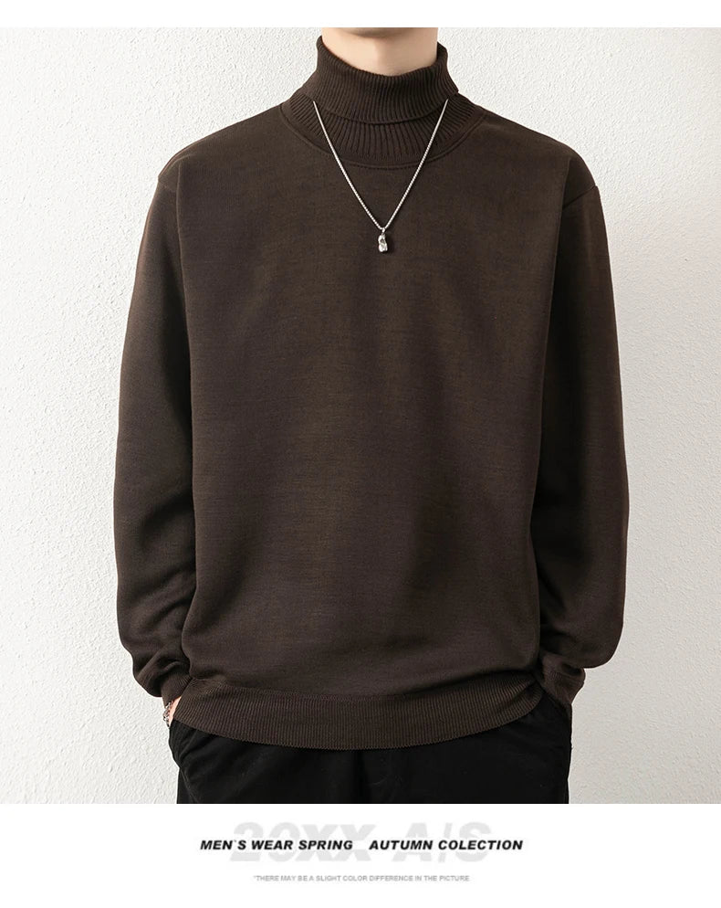 Mens Winter Sweater Thick Warm Knitwear Man Classic Solid Bottom Shirts Men's Pullover White Beige Korean Fleeced Clothes