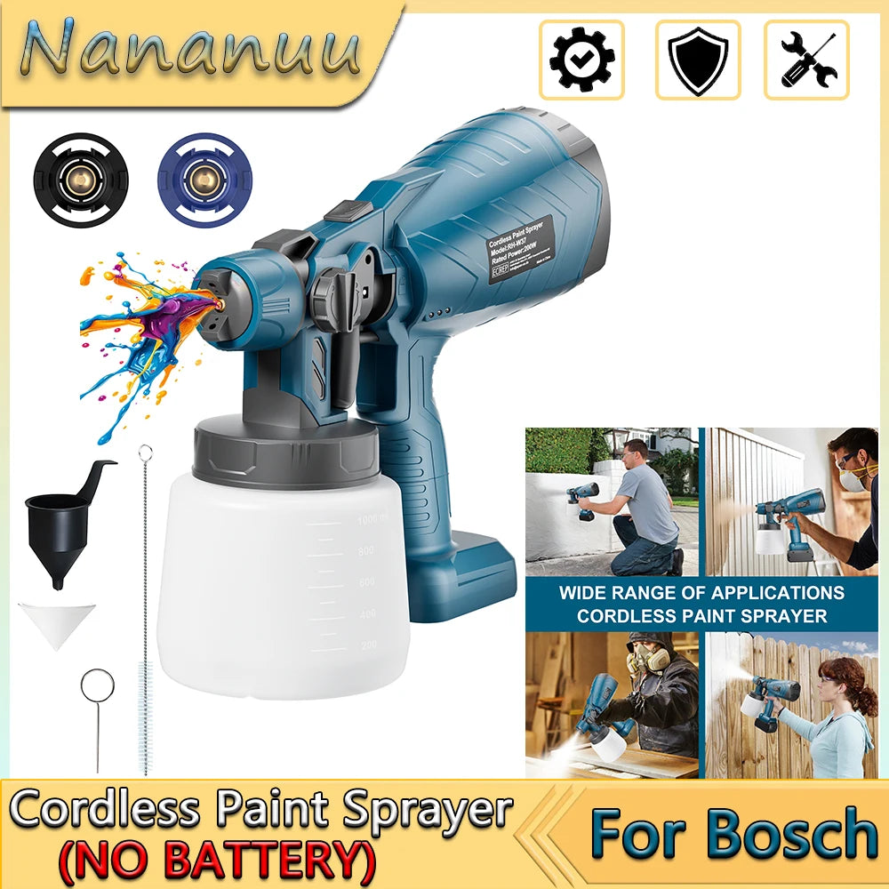 Nananuu Cordless Paint Spraying Tools Electric Spray Gun For Bosch BAT618 18V Battery HVLP Auto Furniture Steel Coating Airbrush
