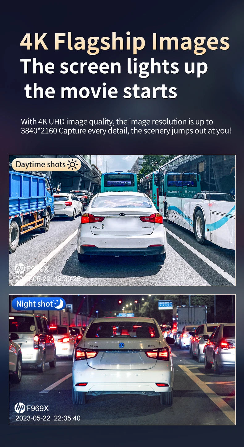 HP Dashcam F969X 4K 2160P car camera HD night vision parking monitoring car WiFi Car DVR video recording