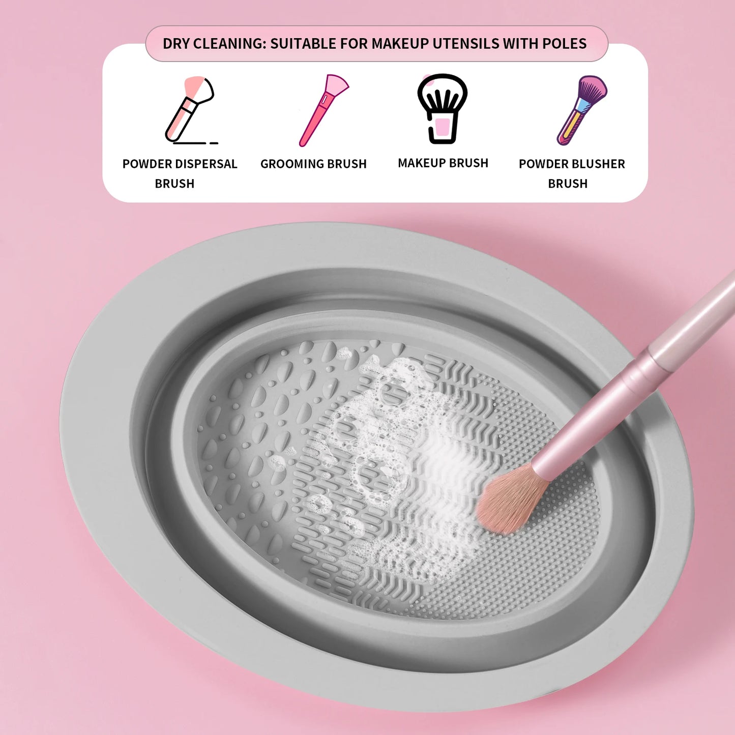 Makeup Brush Cleaning Tool,1pcs Silicone Brush Cleaner Pad Foldable Portable Cleaning Bowl For Makeup Brushes