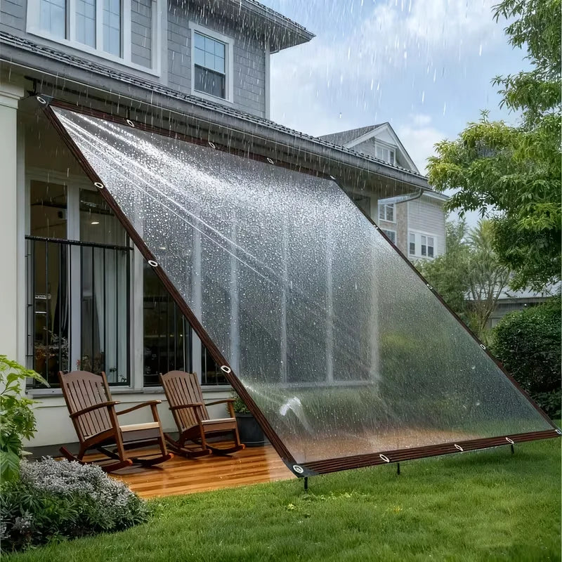 2x4m/2m Clear Waterproof Tarp Transparent Poly Tarpaulin Anti Tear Cover with Rustproof Grommets for Patio Garden Chicken Coop