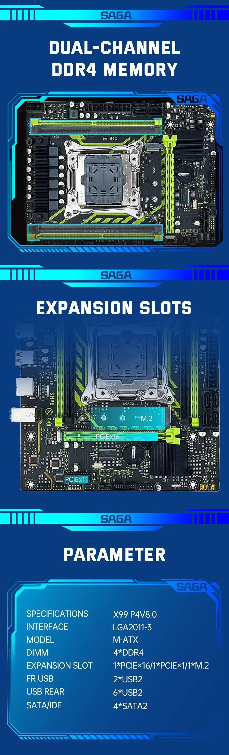 SOYO X99 Motherboard Set with Intel Xeon E5 2650 V4 CPU & Dual-channel DDR4 16Gx1 2133MHz RAM for Gaming Computer Components