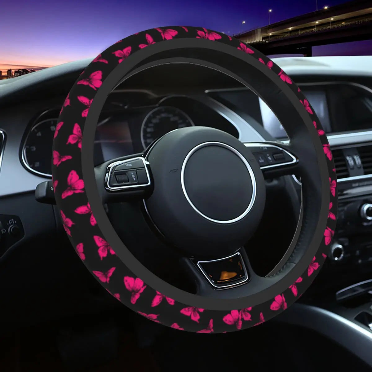 38CM Steering Wheel Cover Car Steering Wheel Cover For Women Flowers Footprint Anti-Slip Funda Volante Car Interior Accessories