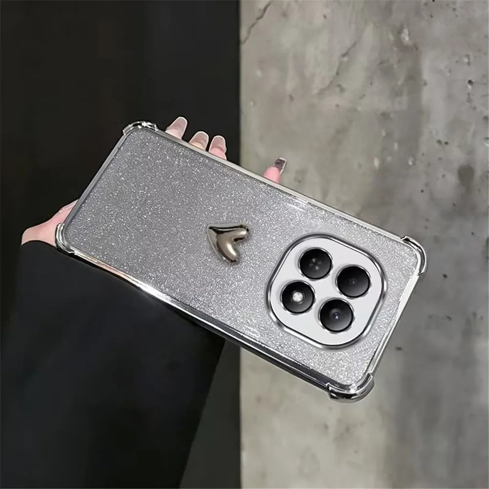 Plating 3D Love Heart Phone Case For Infinix Note 60 50 30 40 Pro 50X 50S Smart 20 10 9 8 7 Glitter 4-Point Anti Fall Soft Cover