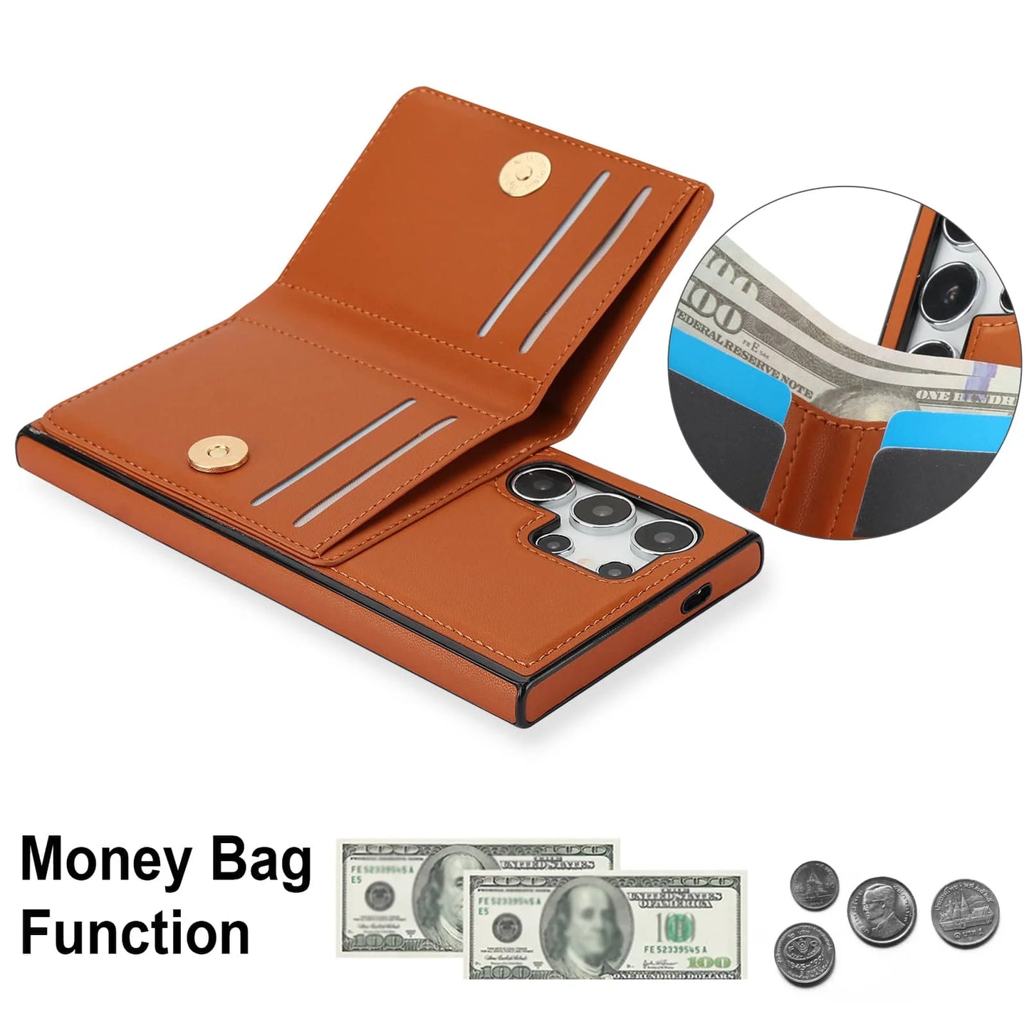 Wallet Case with Card Holder, 360° Rotation Ring Kickstand Magnetic Clasp for Samsung Galaxy S25 S24/S23/S22/S21 Ultra/Note 20
