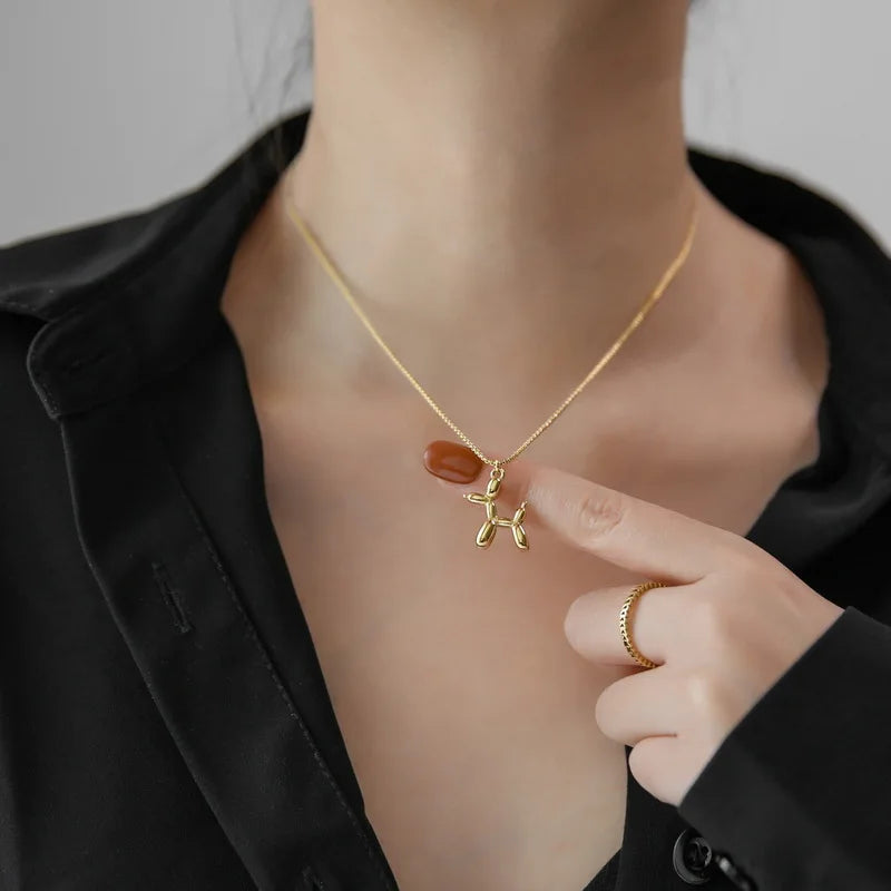 Silver Color Cute Animal Balloon Dog Necklaces Creative Pendant Clavicle Chain Necklace Ladies Girl Jewelry Dropshipping