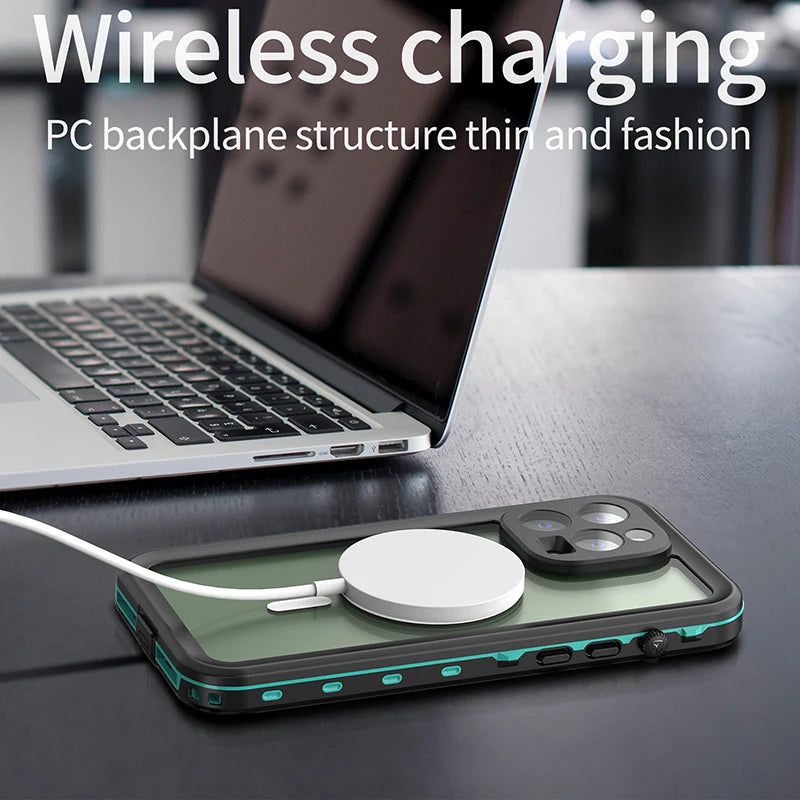 Magnetic Charging IP68 Waterproof Case For Apple iPhone 16 15 14 13 Pro Max Plus Drop proof Cover Diving Swim outdoor sport