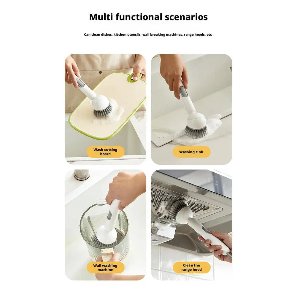 Kitchen Pot Brush for Home Use Long Handle Rotating Dish Washing Scrubber with Liquid Dispenser Bowl Pans Brush Cleaning Tools