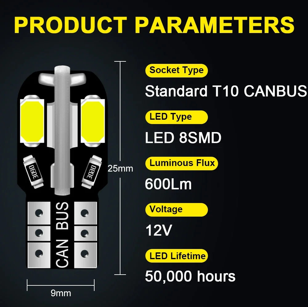 20PCS led Car Interior Bulb T10 White 5730 8SMD LED 12V Car Side Wedge Light White Lamp Auto Bulb Car Style Canbus Error Free