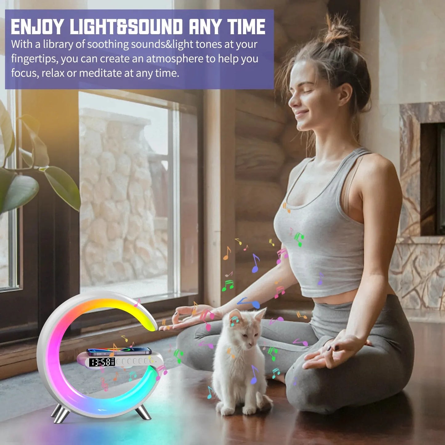 APP Control Original Big G 15W Wireless Charger Stand LED RGB Light Desk Lamp Speaker For iPhone Samsung Fast Charging Station