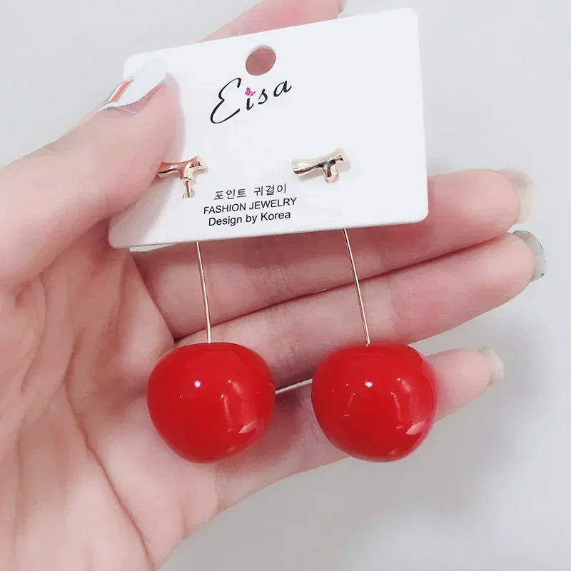 2024 New Cute Temperament Cherry Drop Earrings Women Korean Classic Style Earrings Fashion New Year Jewelry Christmas Gifts