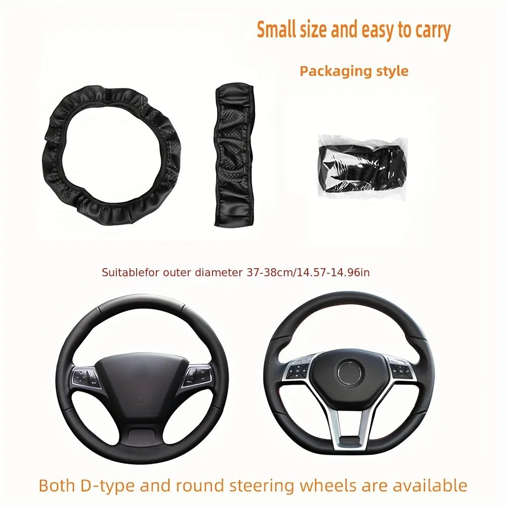 Universal Fit PU Leather Steering Wheel Cover - 3D Embossed for Enhanced Grip and Comfort, Easy Install, for 37-38cm Wheels