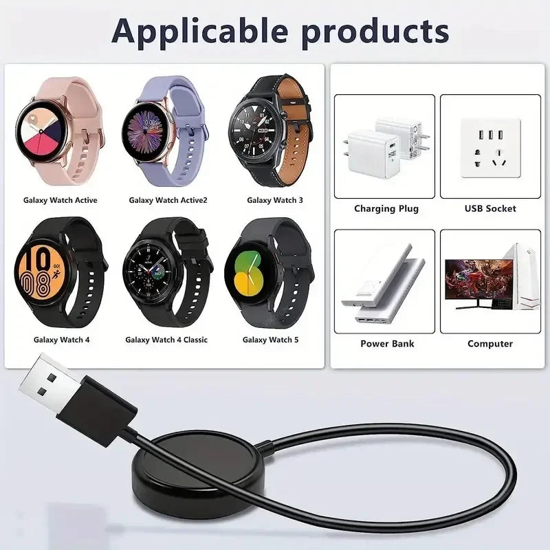 Portable USB Cable Fast Charging Dock Station Magnetic Watch Wireless Charger For Samsung Galaxy Watch 8/7/6/5pro/5/4/3 Active 2