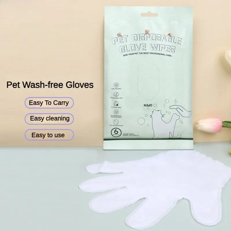 6pcs Pet Disposable Gloves Dog Bath Cleaning Wipes Mild Deodorizing Full Body Special Cleaning Gloves Cat Grooming Supplies