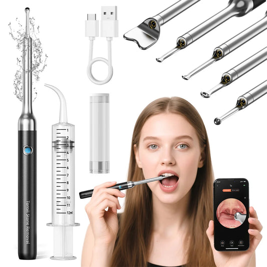 Visual Tonsil Stone Cleaner with Camera and Light 5pcs Heads USB Rechargeable Compatible with IOS and Android Simple and Safty