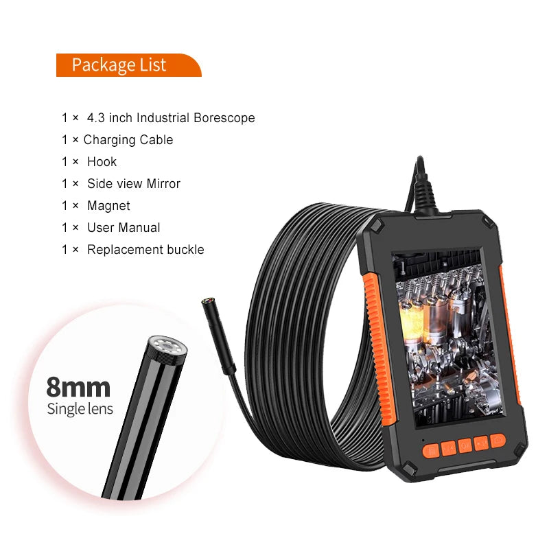 Industrial Endoscope Camera 1080P 4.3 "Single Dual Lens HD1080P Car Inspection Borescope Supports Photo Snap and Video Recording