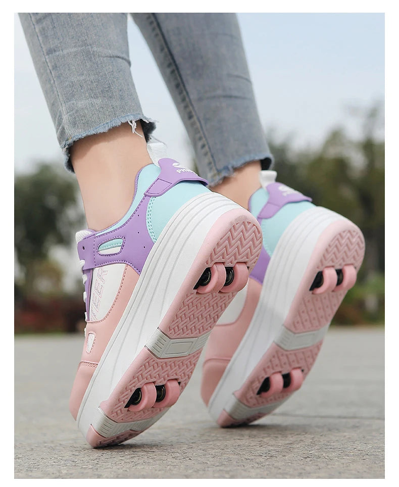 Student roller skates, detachable four-wheel roller skates, size 31-40 multifunctional sports shoes for boys and girls