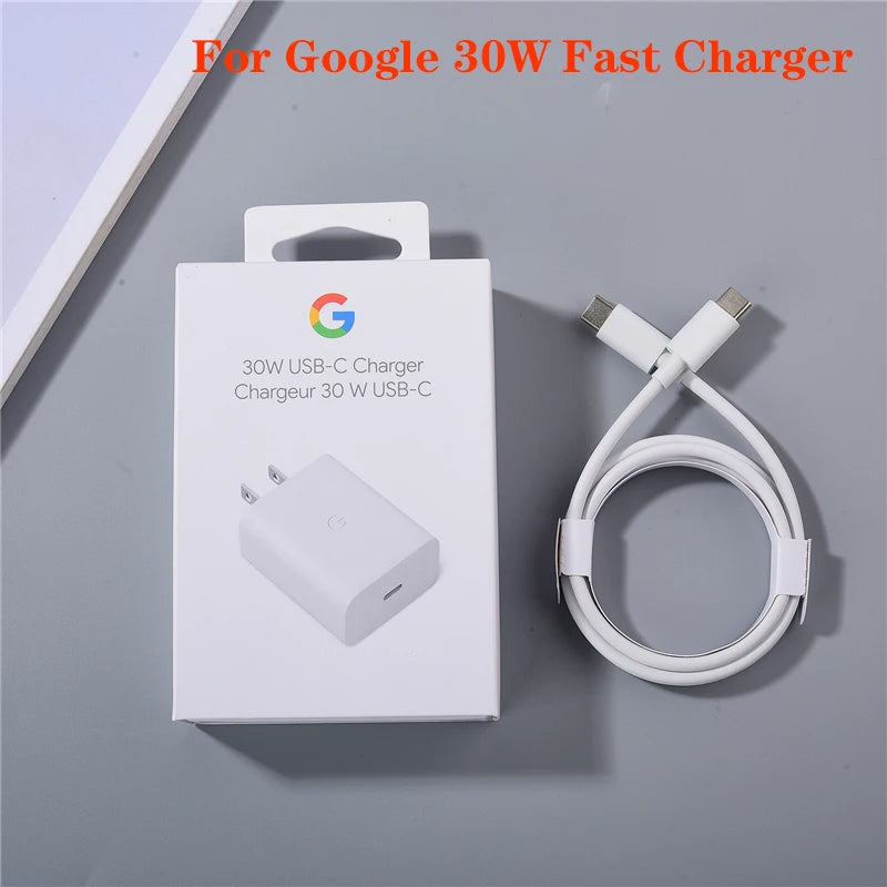 Google 30W PD Fast Charger for Pixel 8 7 6 Pro 8A 7A 6A 5A 4XL 4A EU/US/UK Power Wall Charge Adapter 100cm USB C to USB C Cable