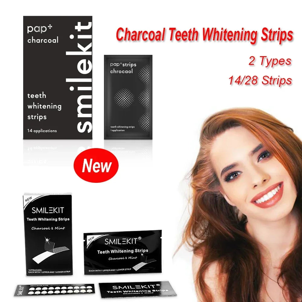 28/14Pcs New PAP+ Charcoal Gel Teeth Whitening Strips Activated Bamboo Dental Veneers Tooth Bleaching Stain Removal Oral Care