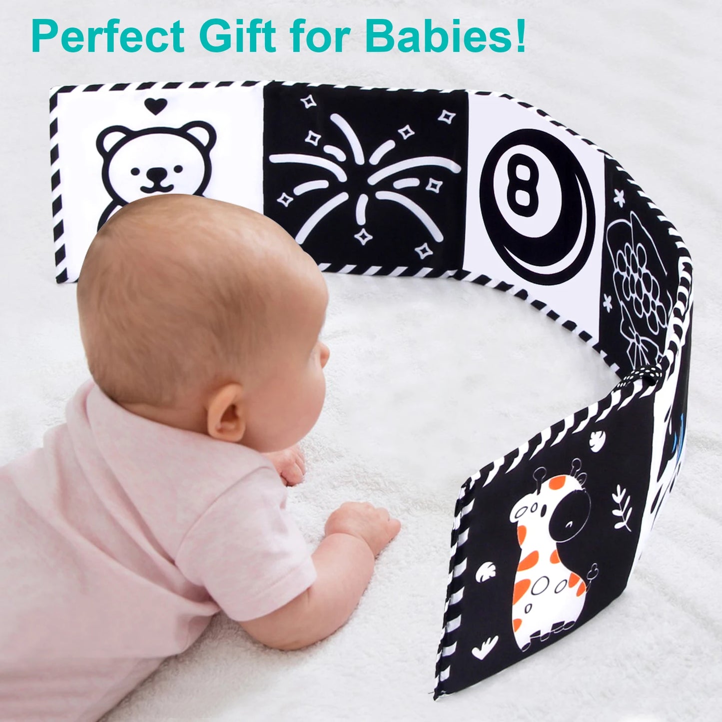 Baby Cloth Book High Contrast Baby Toys 0-36 Months Newborn Crib Toys Black and White Animal Sensory Cloth Books Montessori Toys
