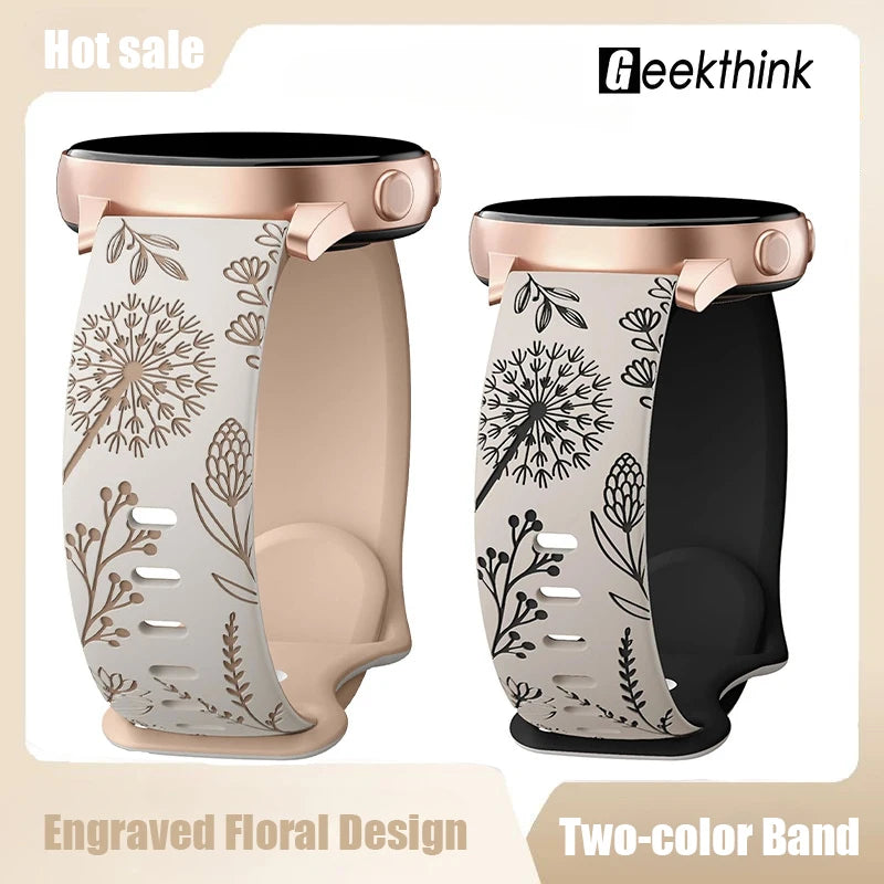 Two-tone Silicone Band Engraved Strap for Samsung Galaxy Watch 7/6/5/4/Active 2 40mm 44mm/Watch 5 Pro 45mm/Watch 3 41mm Straps