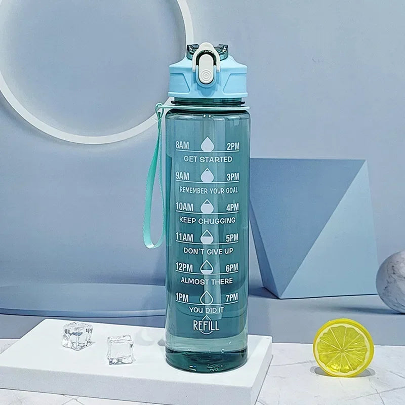 750ml Transparent Water Bottle with Sports Strap and Time Scale Large Capacity Water Cup Suitable for Outdoor Camping and Travel