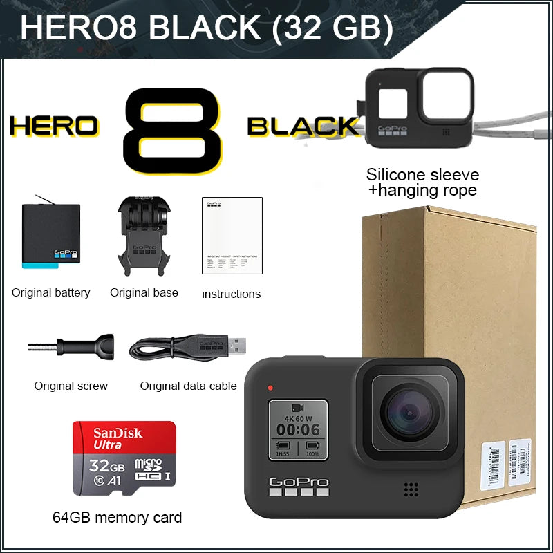 GoPro hero 8 Black stable 4K video 12MP photo portable 1080p live broadcast Motorcycle and Skiing Sports go pro Camera