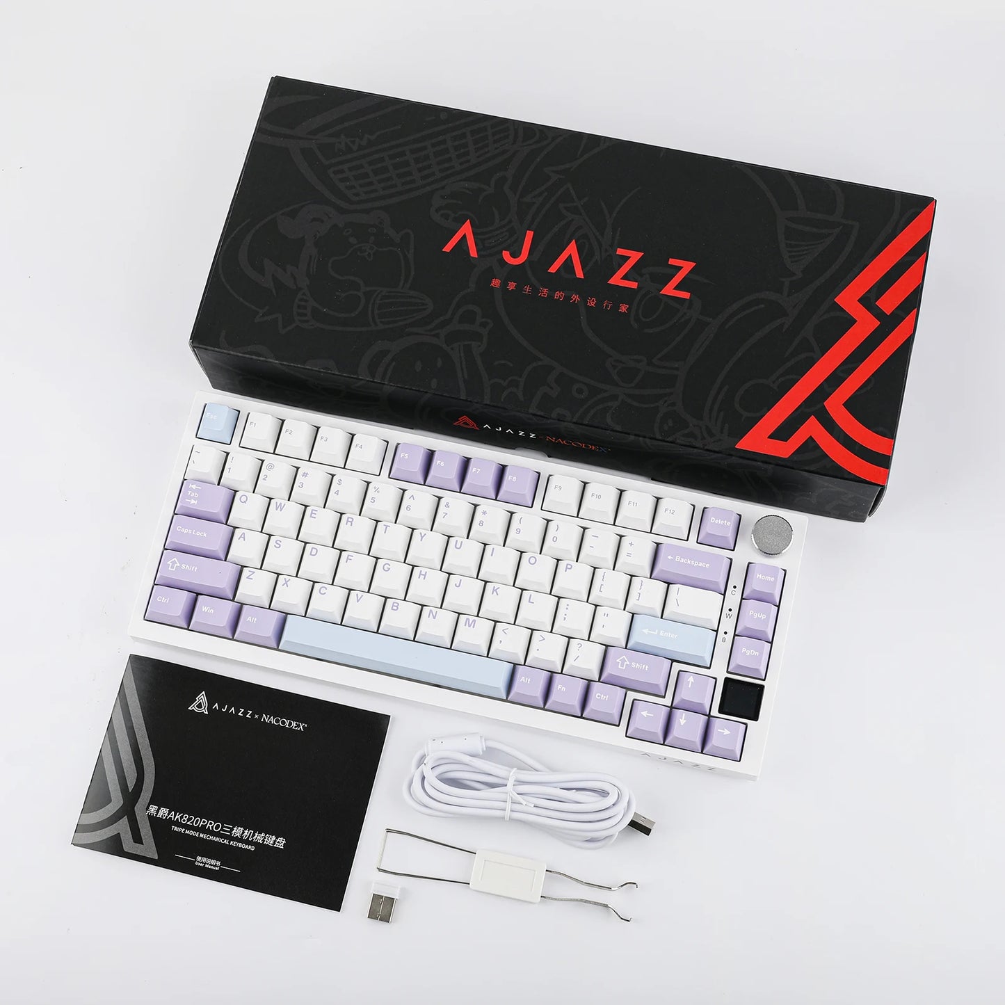 Ajazz AK820 Pro 75% Gasket-mounted Bluetooth 5.1/2.4G Wireless/Type-C Wired Mechanical Keyboard with TFT Screen for Mac/Win