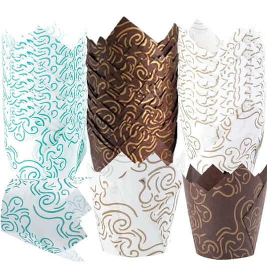 40/100/200Pcs Tulip Cupcake Liners, Muffin Cupcake Paper Wrappers with Gold Print, Baking Cup Holder for Wedding, Birthday