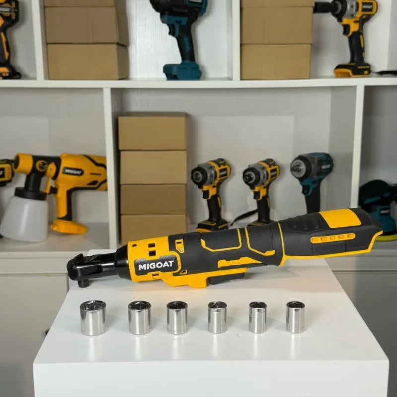 MIGOAT Cordless Electric Ratchet Wrench - 3/8 Inch Drive Brushless Motor Pump Action Design, For Makita 18V-21V Battery