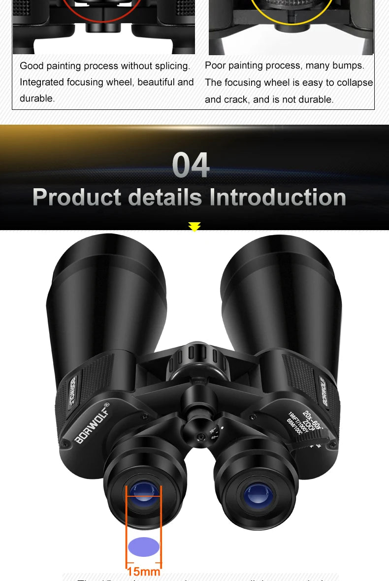 BORWOLF 20-60X70 Binoculars High Magnification  Long Range Zoom 60 Times  Hunting   Astronomical Telescope HD Professiona  Zoom
