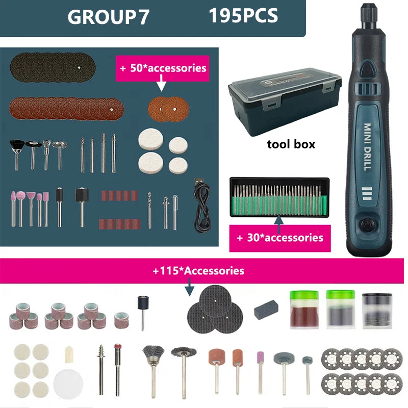DONUMEH Cordless Electric Drill Grinder Dremel Rotary Tool Rechargeable Battery Woodworking Engraving 3 Speed Mini Engraver pen