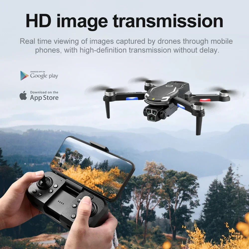 New V888 Brushless Drone 8K Professional HD Triple Camera Obstacle Avoidance No GPS Optical Flow Positioning RC Quadcopter Toys