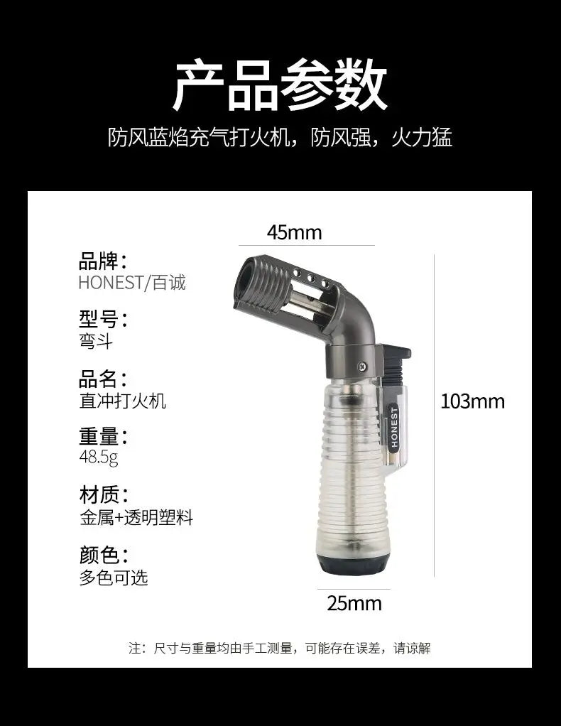 Metal Gun Tip Lighters Transparent Body Visible Gas Inflatable Lighter Portable Elbow Gun Lighter Ignition Gadgets