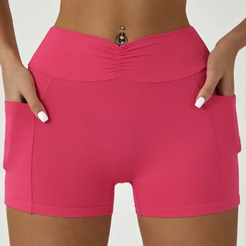 Tight Fitting Hip Yoga Shorts Pockets Women High Waisted Fitness Outdoor Leggings Scrunch Lifting Yoga Biker Shorts