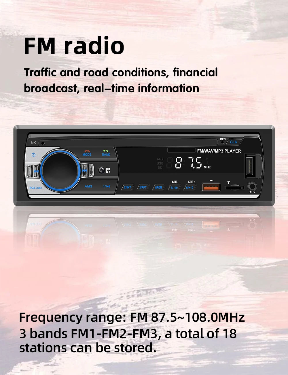 Car MP3 player FM radio AUX input Bluetooth connection Stereo playback Power off memory JSD 520 530